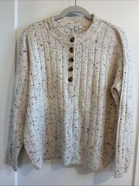 Madewell Oatmeal Speckled Ribbed Henley Sweater